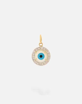 Evil Eye Charm Pendant - Round with Diamonds