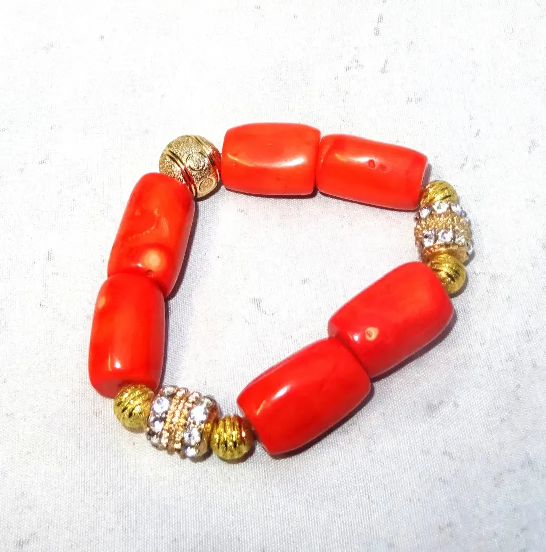 Extra Long All Gold Bling 1 Layers Original Traditional African Coral Beads Silver Bling Necklace Jewelry Set