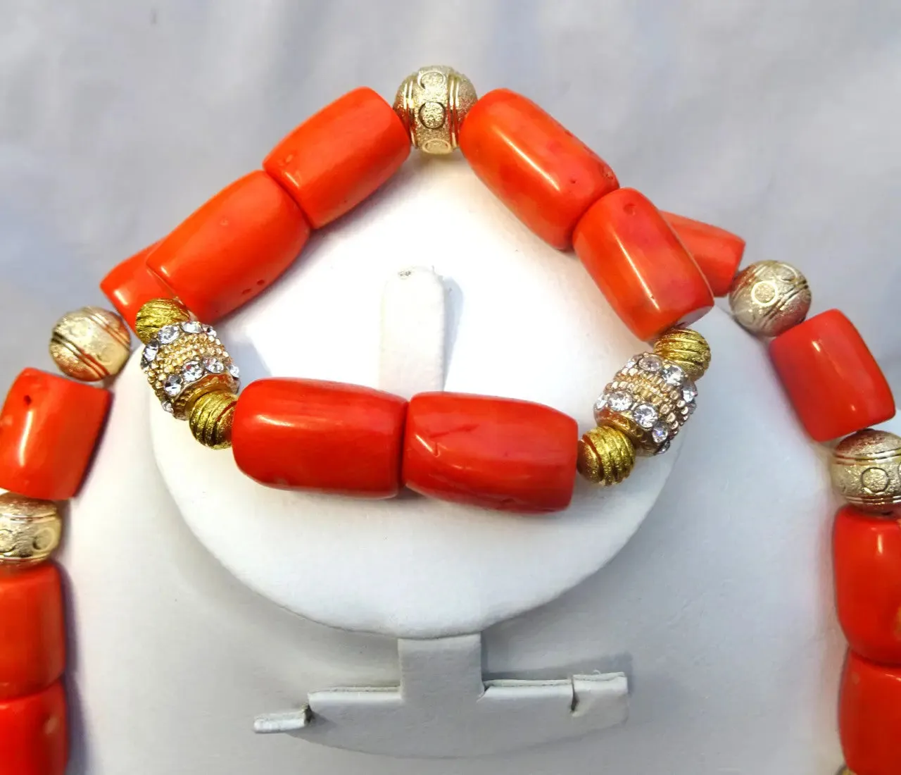 Extra Long All Gold Bling 1 Layers Original Traditional African Coral Beads Silver Bling Necklace Jewelry Set