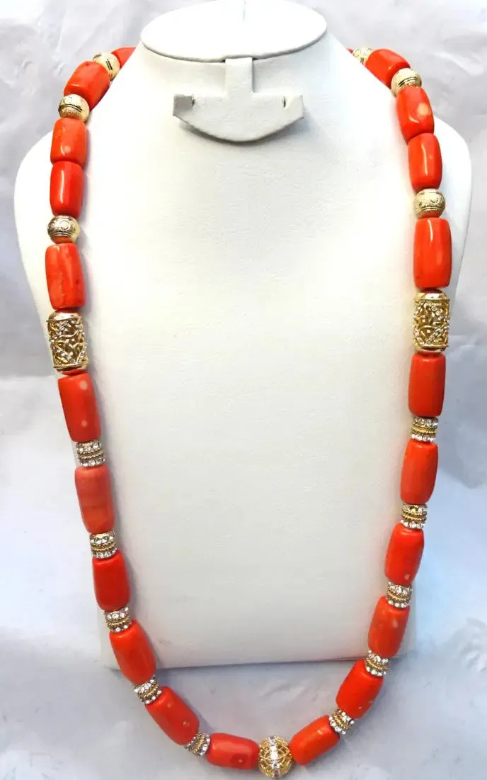 Extra Long All Gold Bling 1 Layers Original Traditional African Coral Beads Silver Bling Necklace Jewelry Set