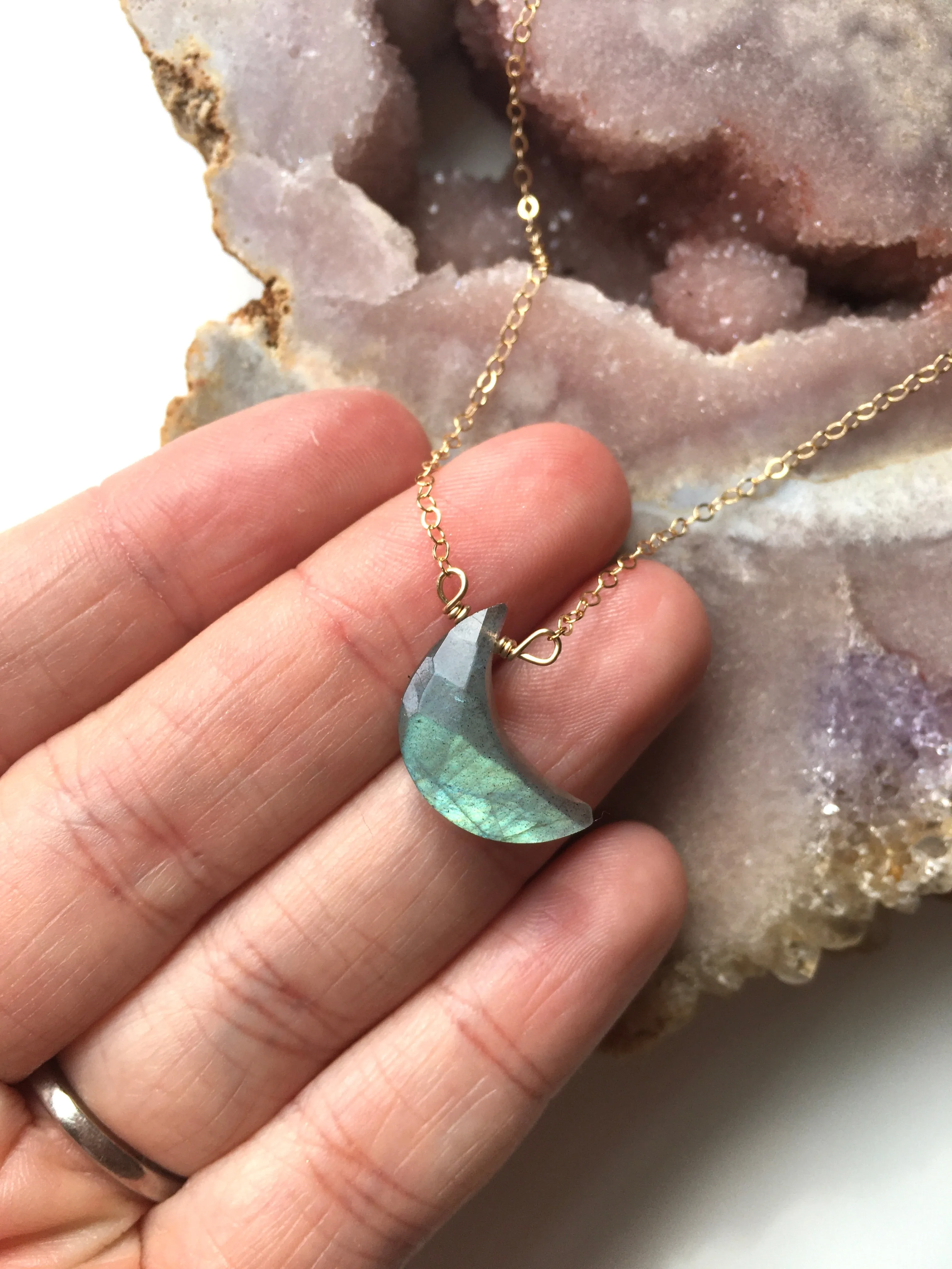 Faceted Labradorite Moon Crystal Necklace