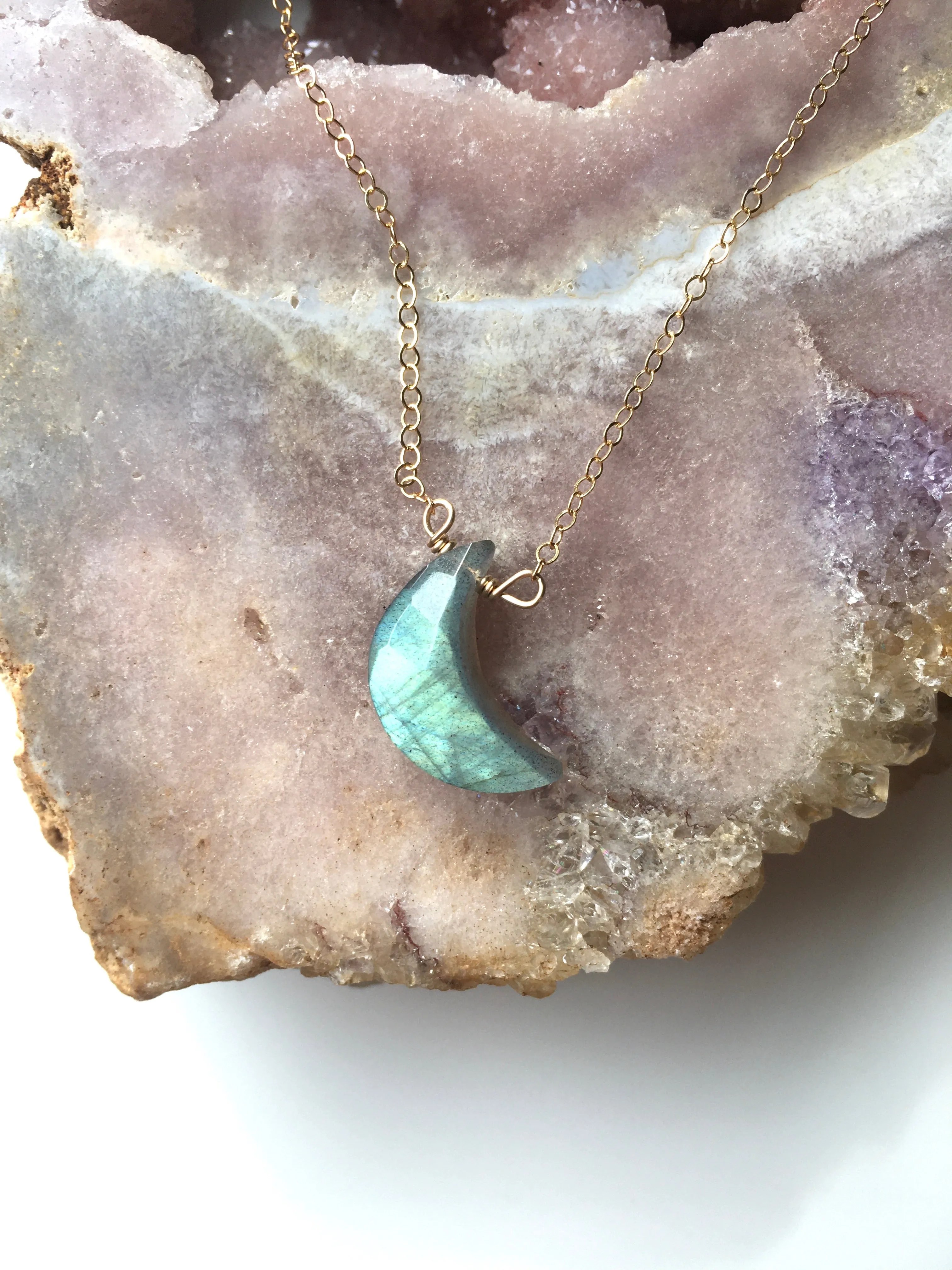 Faceted Labradorite Moon Crystal Necklace