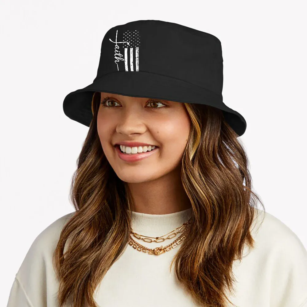 Faith Cross Us Flag Bucket Hat