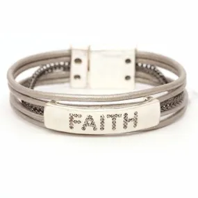 Faith Cubic Zirconia Cord Bracelet Silver