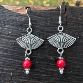 Fan with Red Coral Earrings