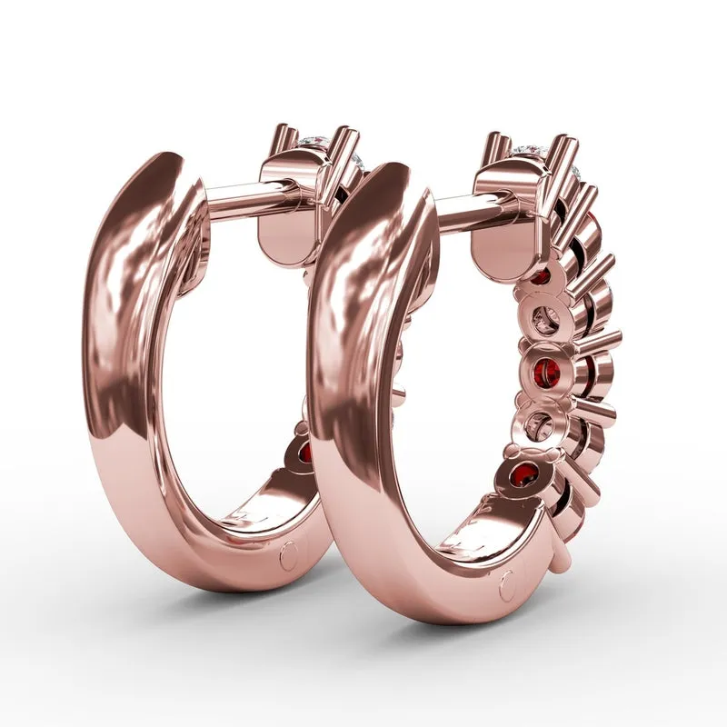 Fana Shared Prong Ruby And Diamond Hoop Earrings