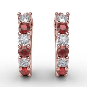 Fana Shared Prong Ruby And Diamond Hoop Earrings