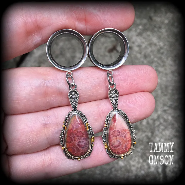 Faux coral tunnel dangles