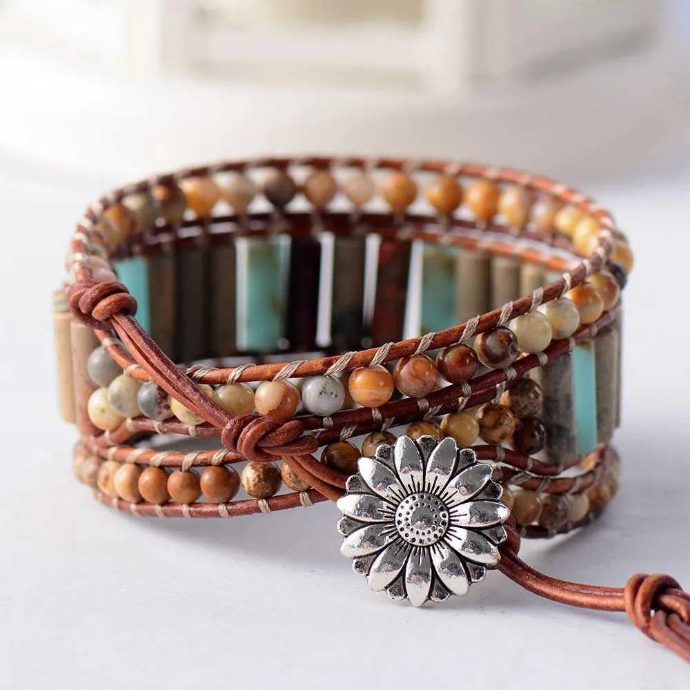 Fortune Daisy Leather Wrap Bracelet