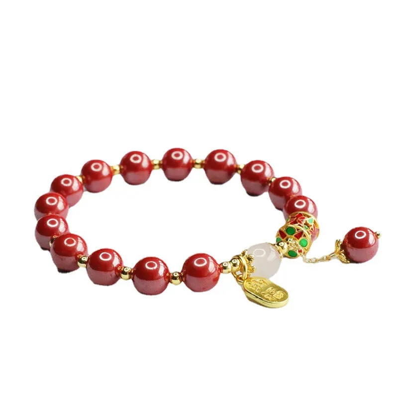 Fortune's Favor Cinnabar Bracelet with Sterling Silver Drum Design