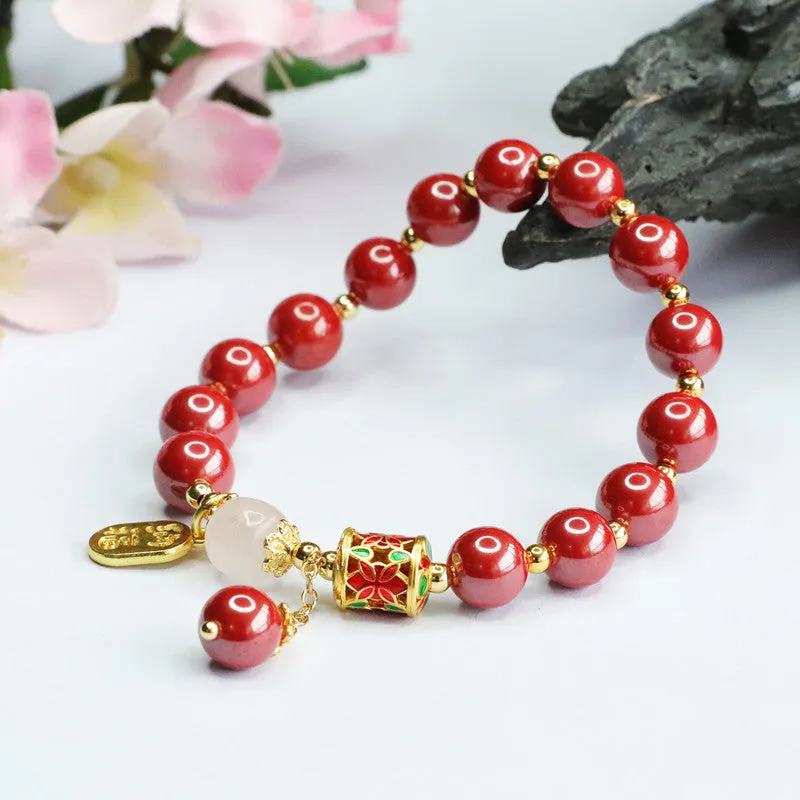 Fortune's Favor Cinnabar Bracelet with Sterling Silver Drum Design