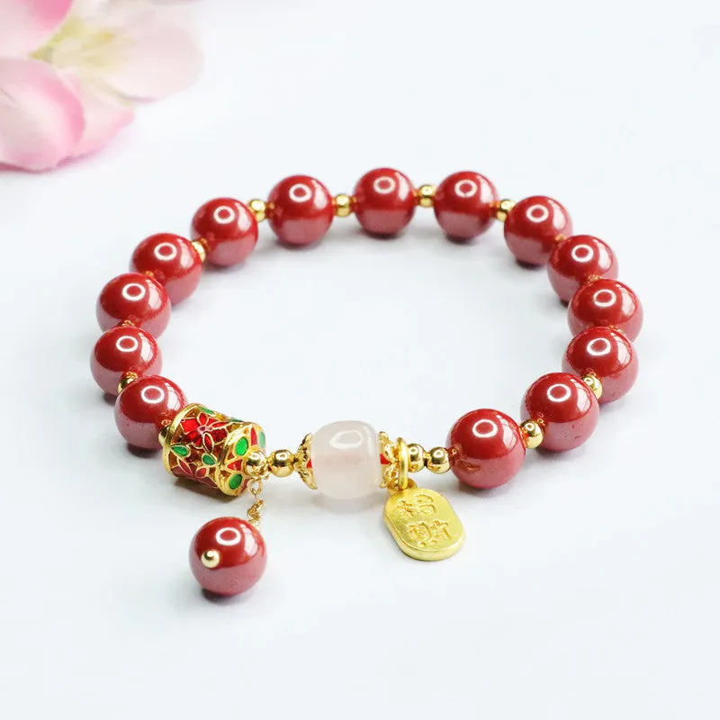 Fortune's Favor Cinnabar Bracelet with Sterling Silver Drum Design