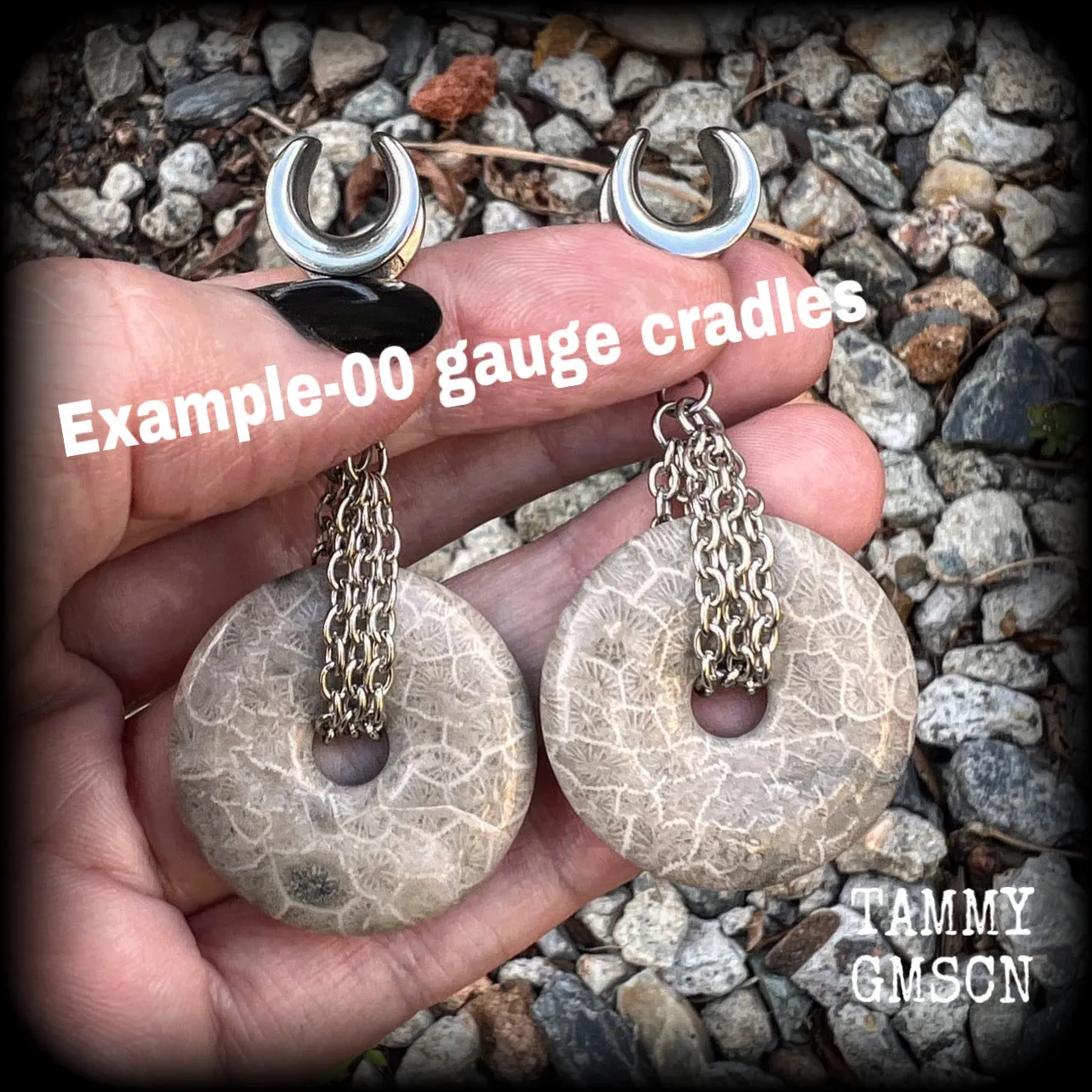 Fossilised coral jasper gauged earrings-Fossil ear gauges