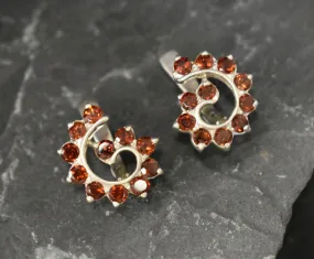 Garnet Earrings - Spiral Garnet Earrings - Swirl Silver Earrings