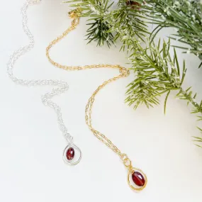 Garnet Infinity Necklace in Gold or Silver (18 inches)