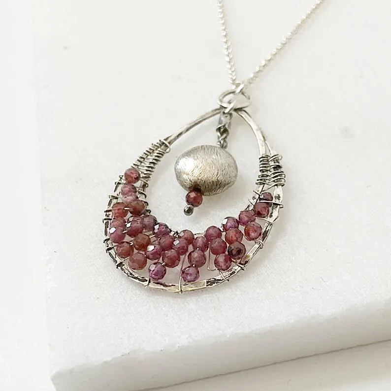 Garnet Necklace, Teardrop Pendant Necklace