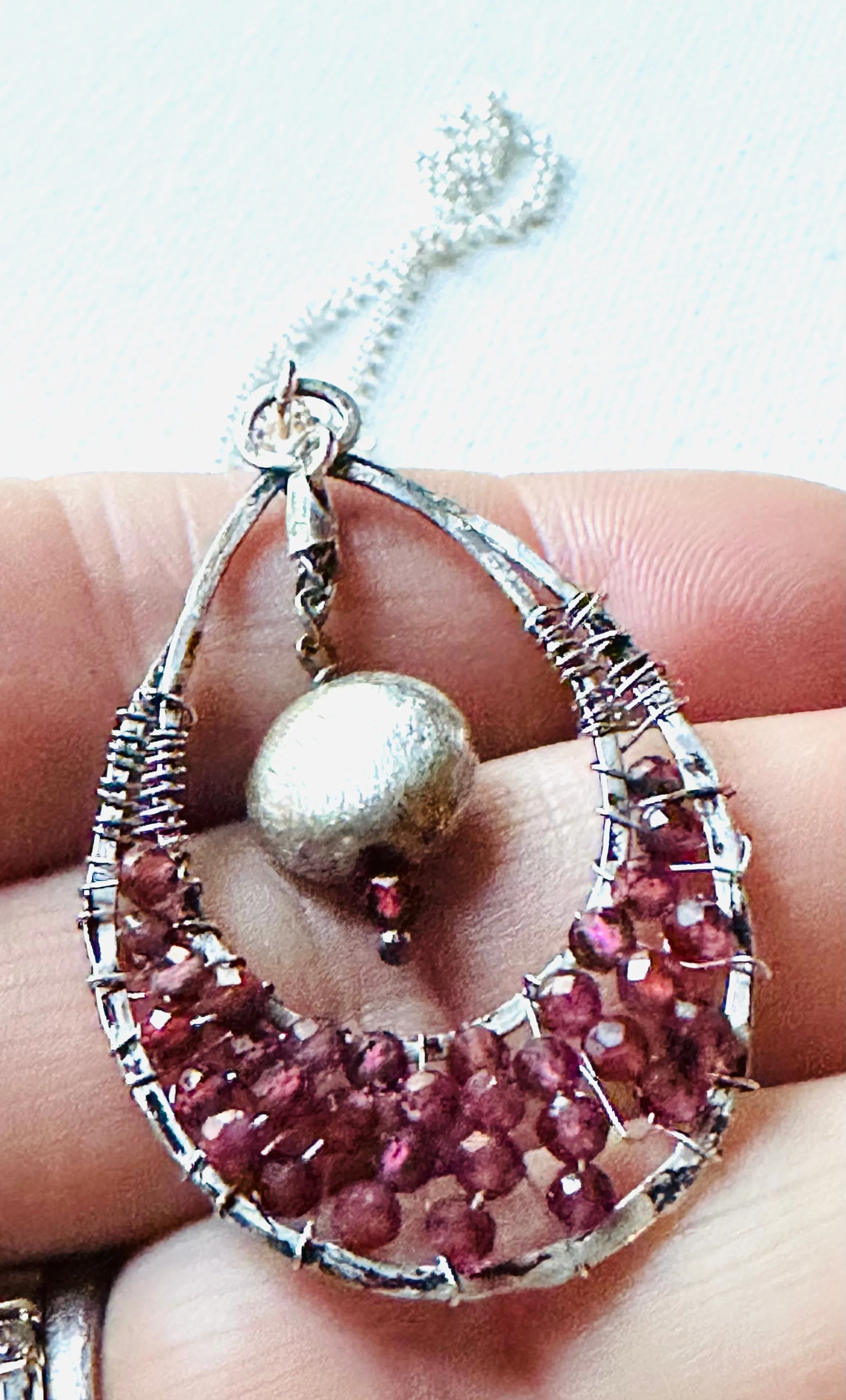 Garnet Necklace, Teardrop Pendant Necklace