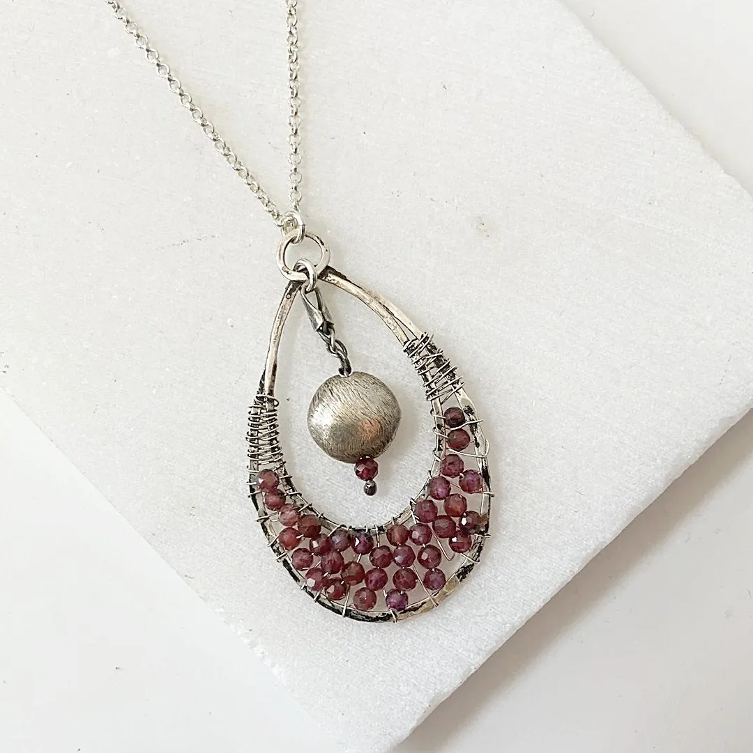 Garnet Necklace, Teardrop Pendant Necklace