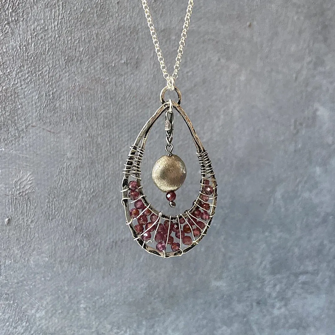 Garnet Necklace, Teardrop Pendant Necklace