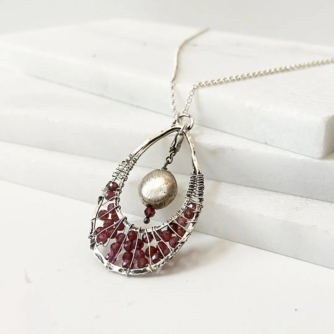 Garnet Necklace, Teardrop Pendant Necklace