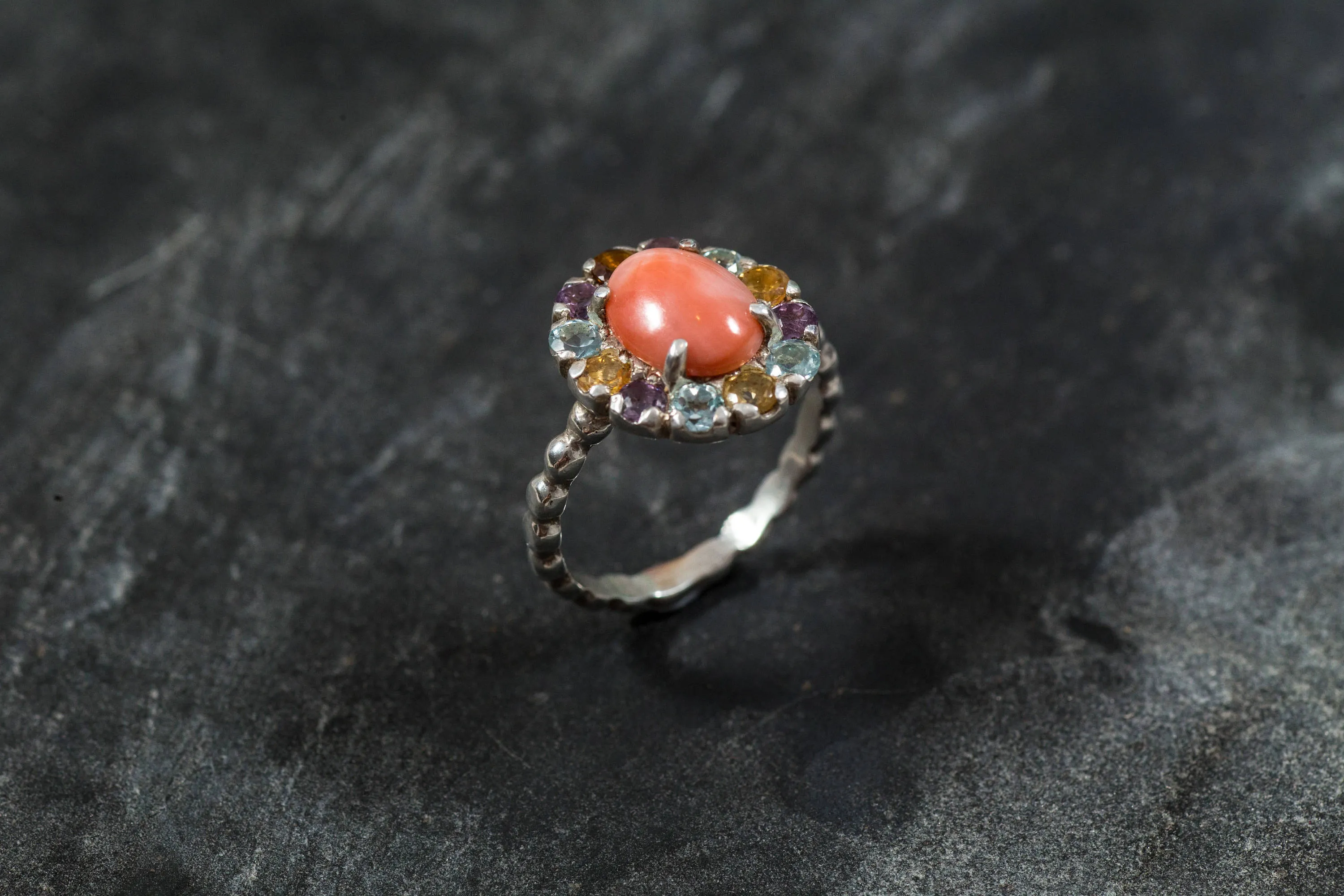 Genuine Coral Ring - Pink Cocktail Ring - Colorful Flower Ring