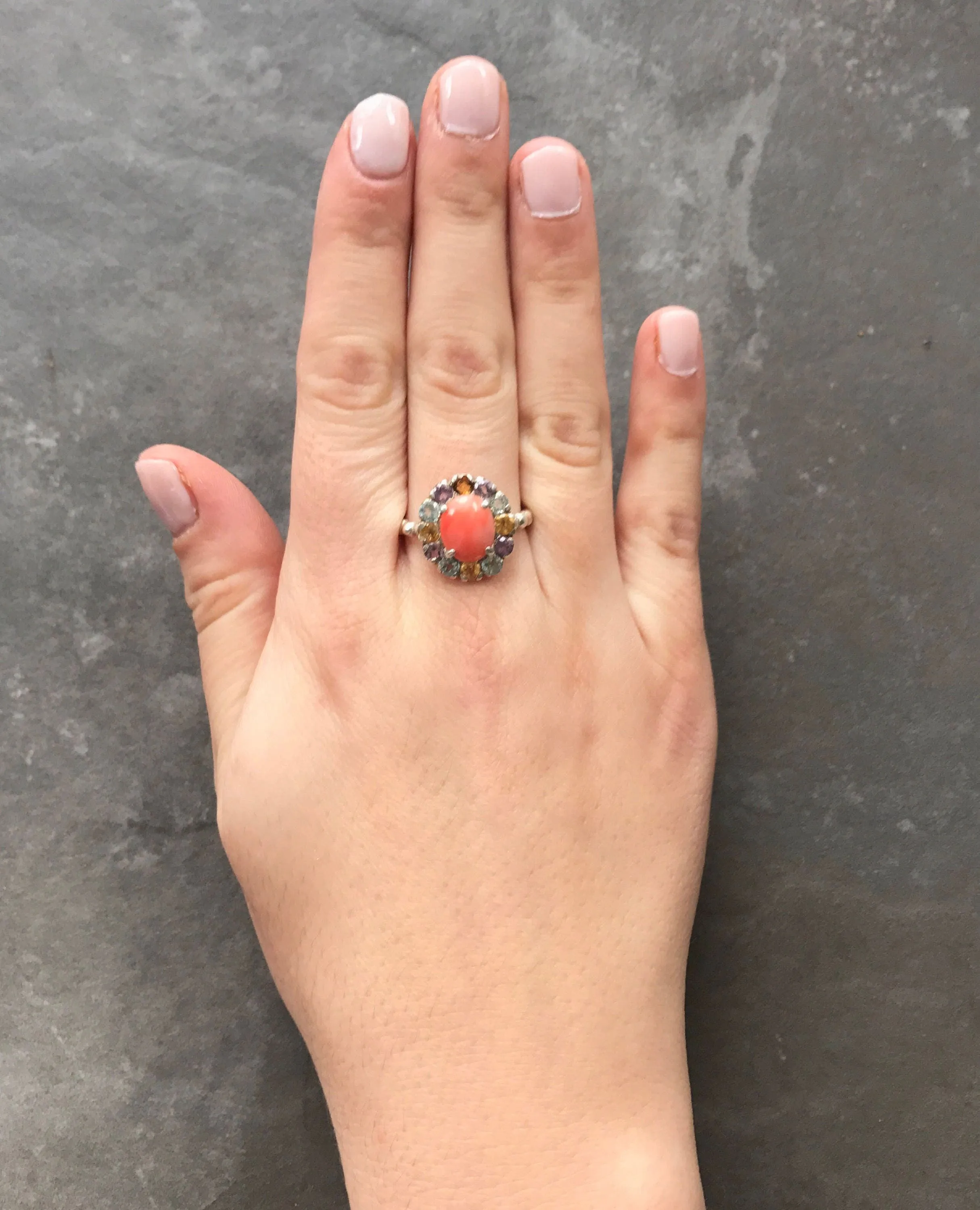 Genuine Coral Ring - Pink Cocktail Ring - Colorful Flower Ring