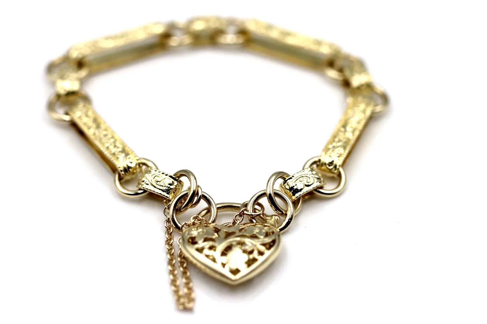 Genuine Heavy New 20cm 9ct 9k Yellow Gold Belcher & Heart Padlock Bracelet