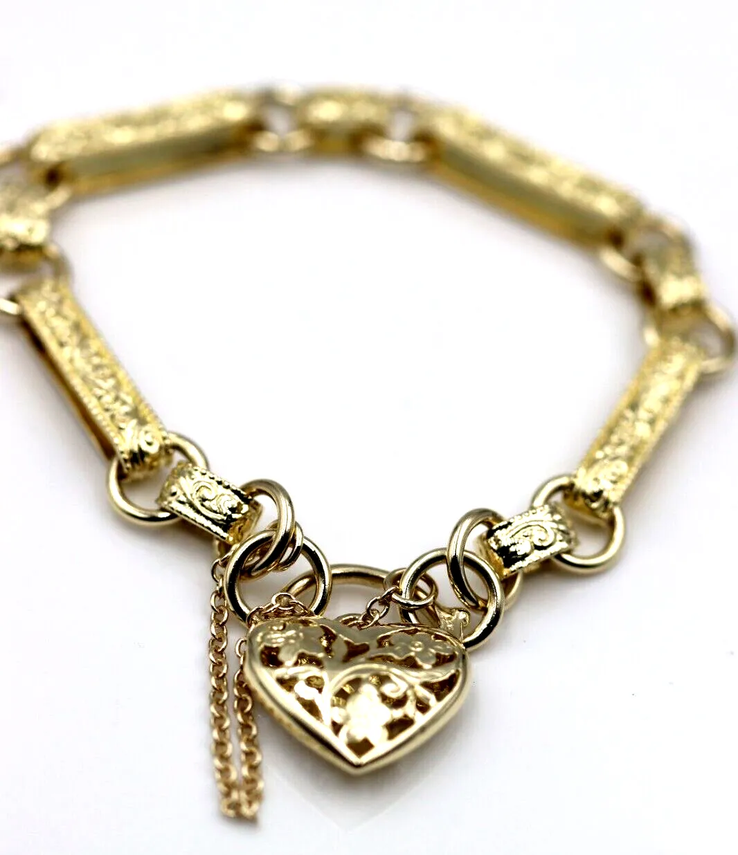 Genuine Heavy New 20cm 9ct 9k Yellow Gold Belcher & Heart Padlock Bracelet