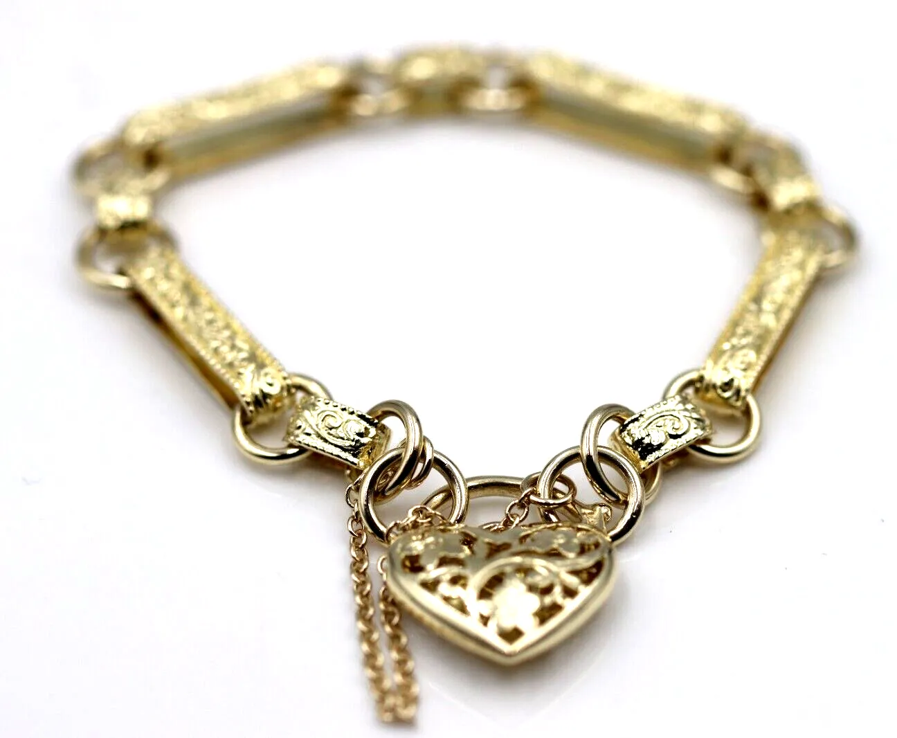 Genuine Heavy New 20cm 9ct 9k Yellow Gold Belcher & Heart Padlock Bracelet