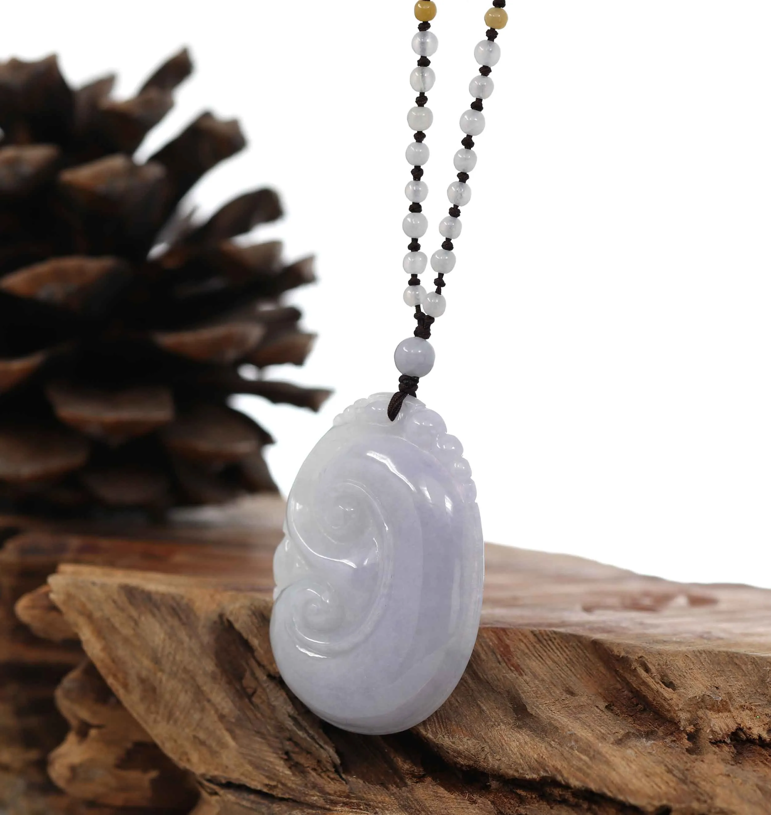 Genuine Lavender Jadeite Jade RuYi Pendant Necklace With Real Jadeite jade Beads Necklace