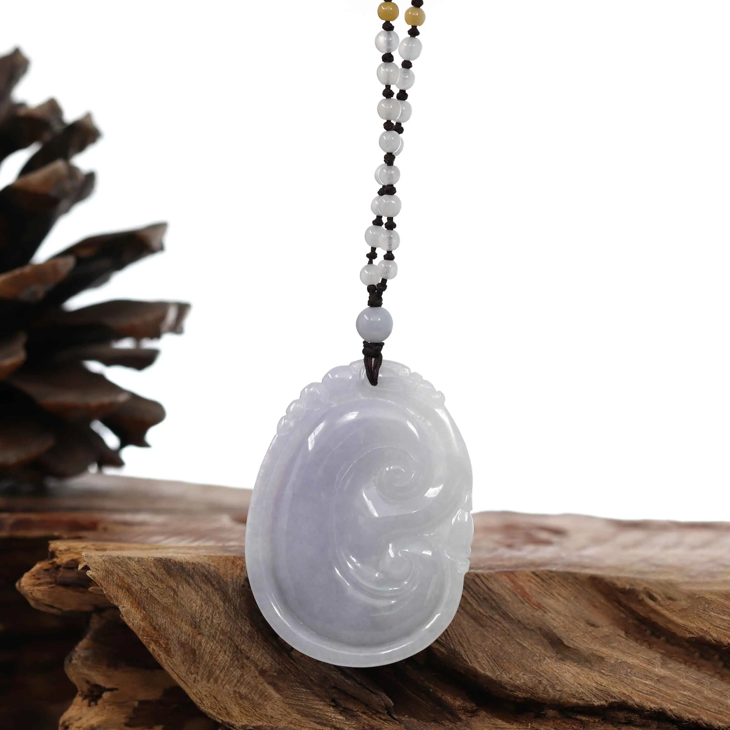 Genuine Lavender Jadeite Jade RuYi Pendant Necklace With Real Jadeite jade Beads Necklace