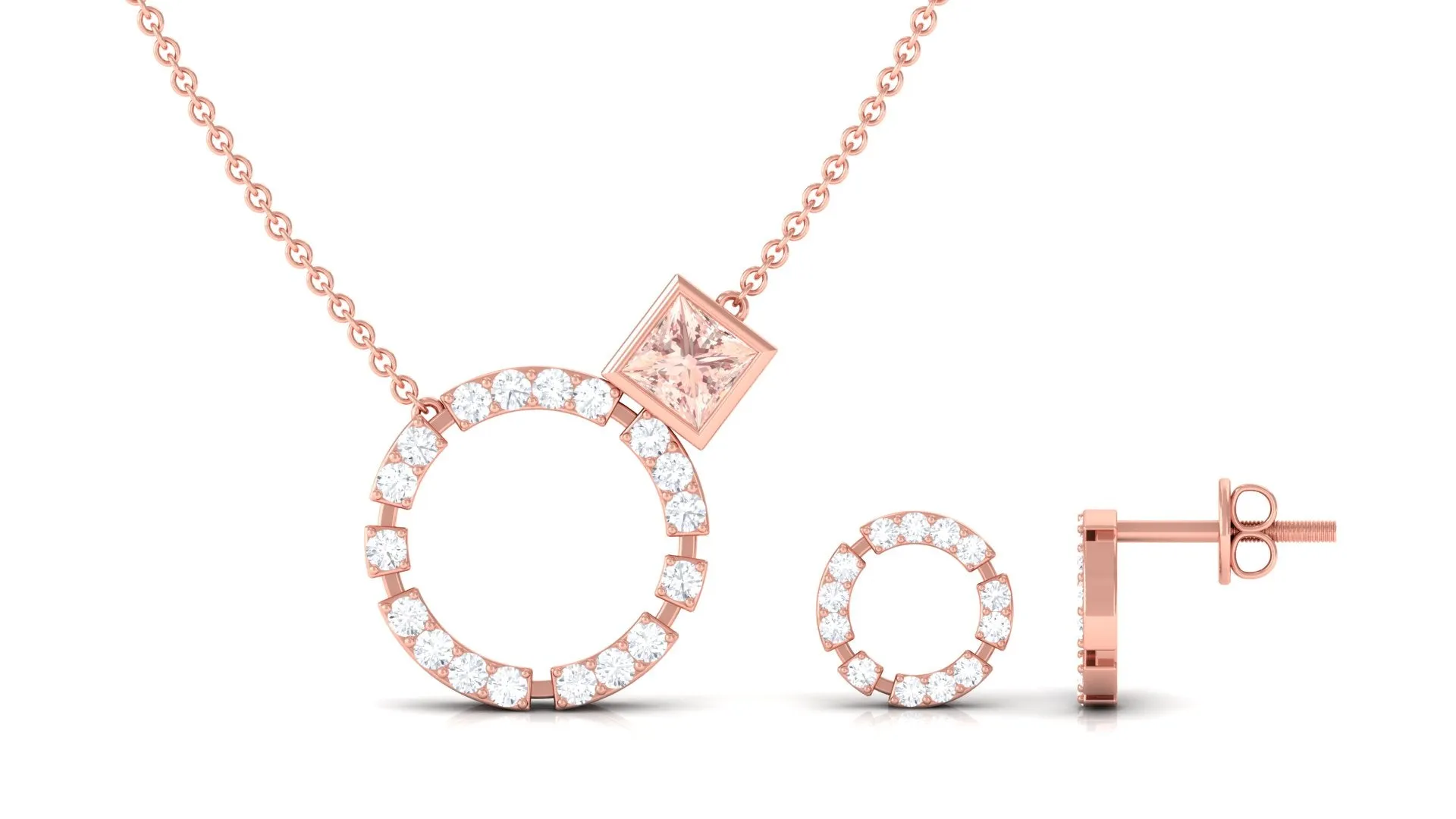 Genuine Morganite Eternity Jewelry Set with Diamond