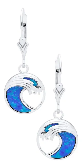 Genuine Sterling Silver Evening-Tide Collection Round Frame Wave Earrings with Synthetic Opal Inlay