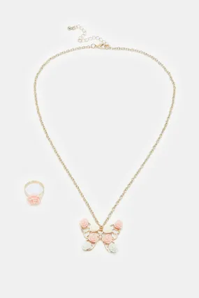 Girls Gold Embellished Necklace Set (3 Piece)