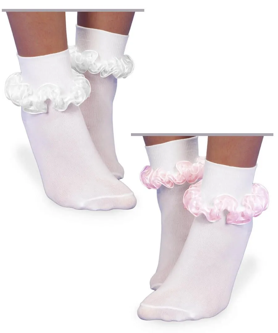 Girls Pink Tulle & Satin Trim Socks