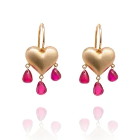 Gold and Ruby Heart Earrings