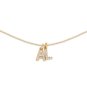 Gold Ball Crystal Initial Chain Necklace