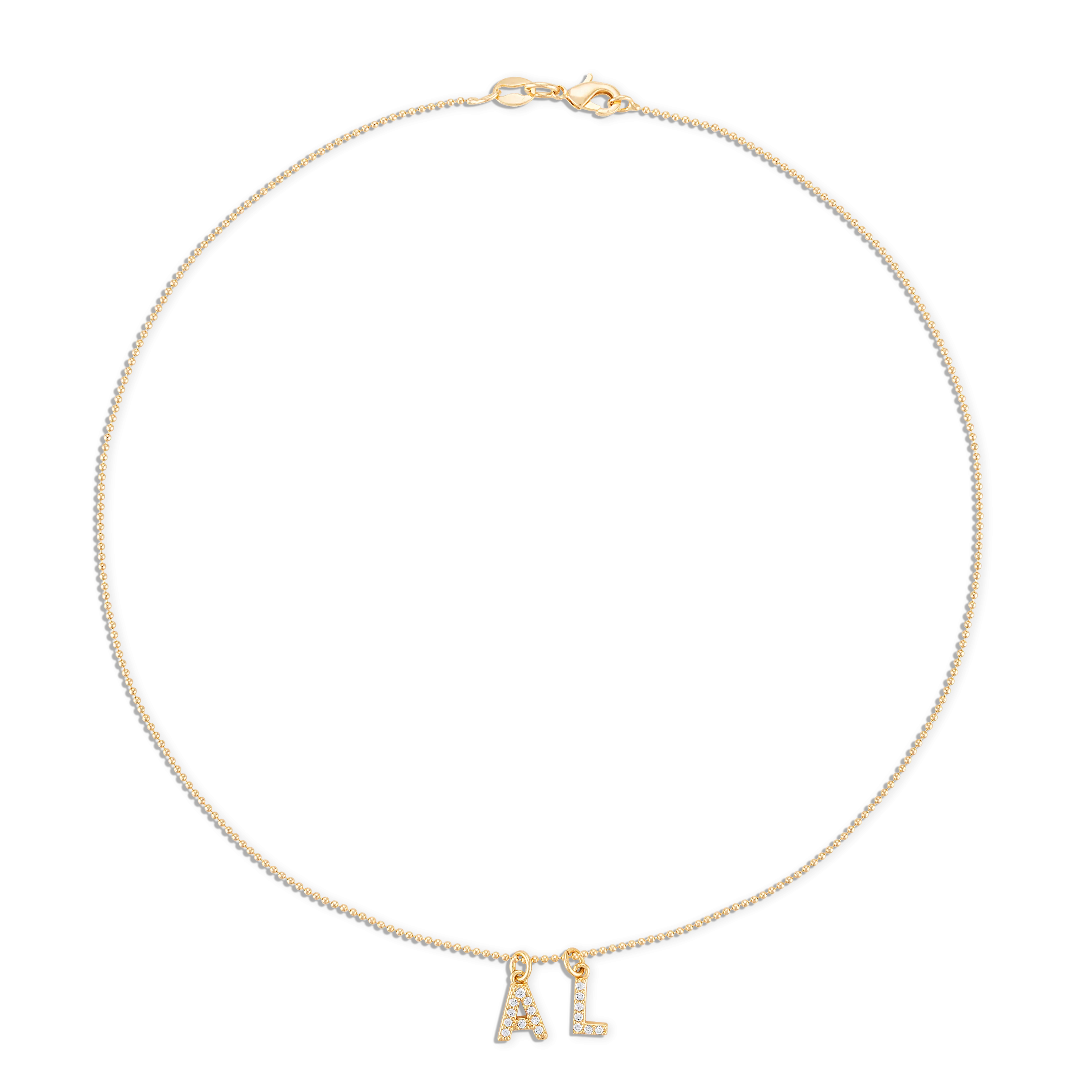 Gold Ball Crystal Initial Chain Necklace