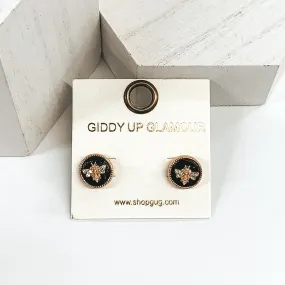 Gold Bumble Bee Circle Stud Earrings in Black