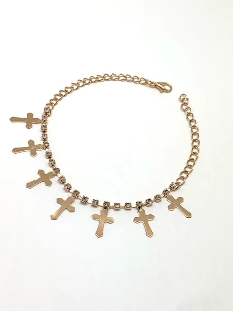 Gold Chain Anklet with Cross Pendants