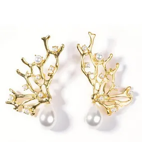 Gold Coral Pearl Studs