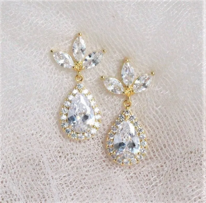 Gold Cubic Zirconia Teardrop Earrings