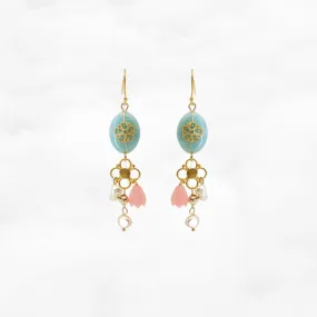 Gold Filigree Flower Amazonite Earrings