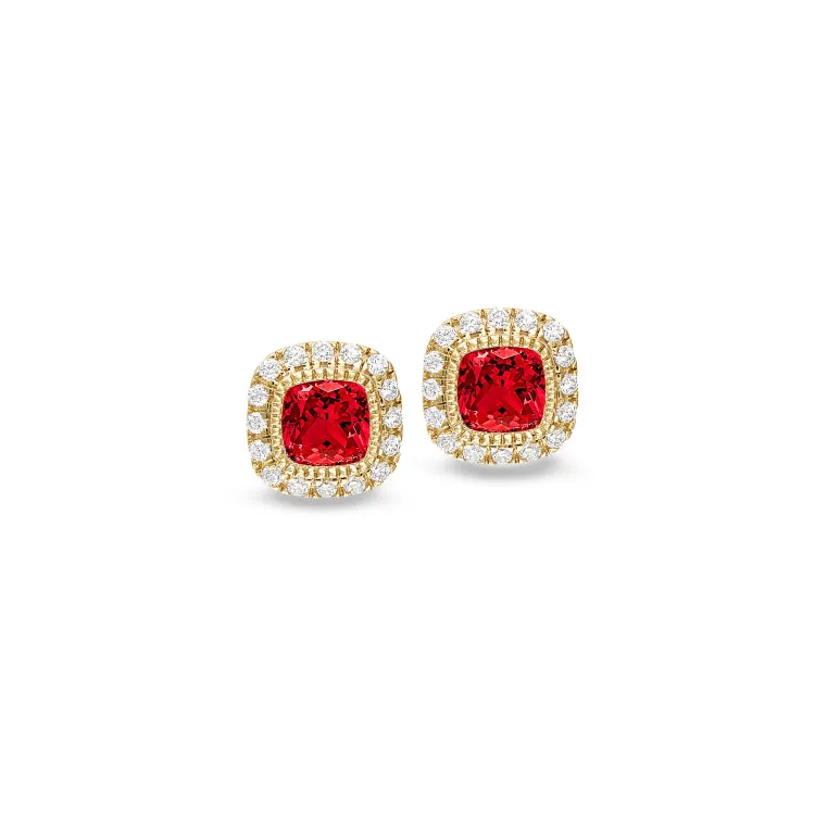 Gold Finish Sterling Silver Micropave Simulated Ruby Earrings with Simulated Diamonds