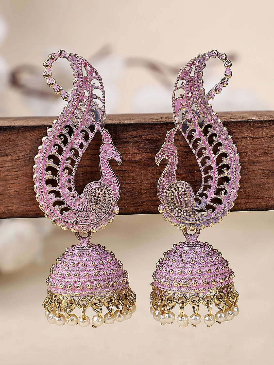 Gold Plated Exclusive Traditional Pink Jhumka Earring - Anikas Creation