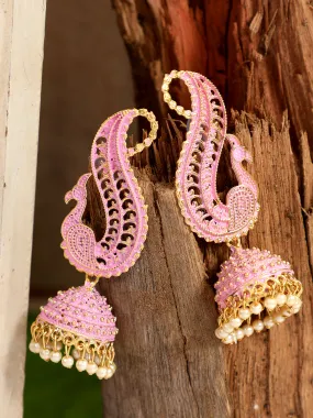 Gold Plated Exclusive Traditional Pink Jhumka Earring - Anikas Creation