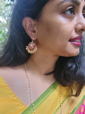 Gold polish kundan & ruby earrings