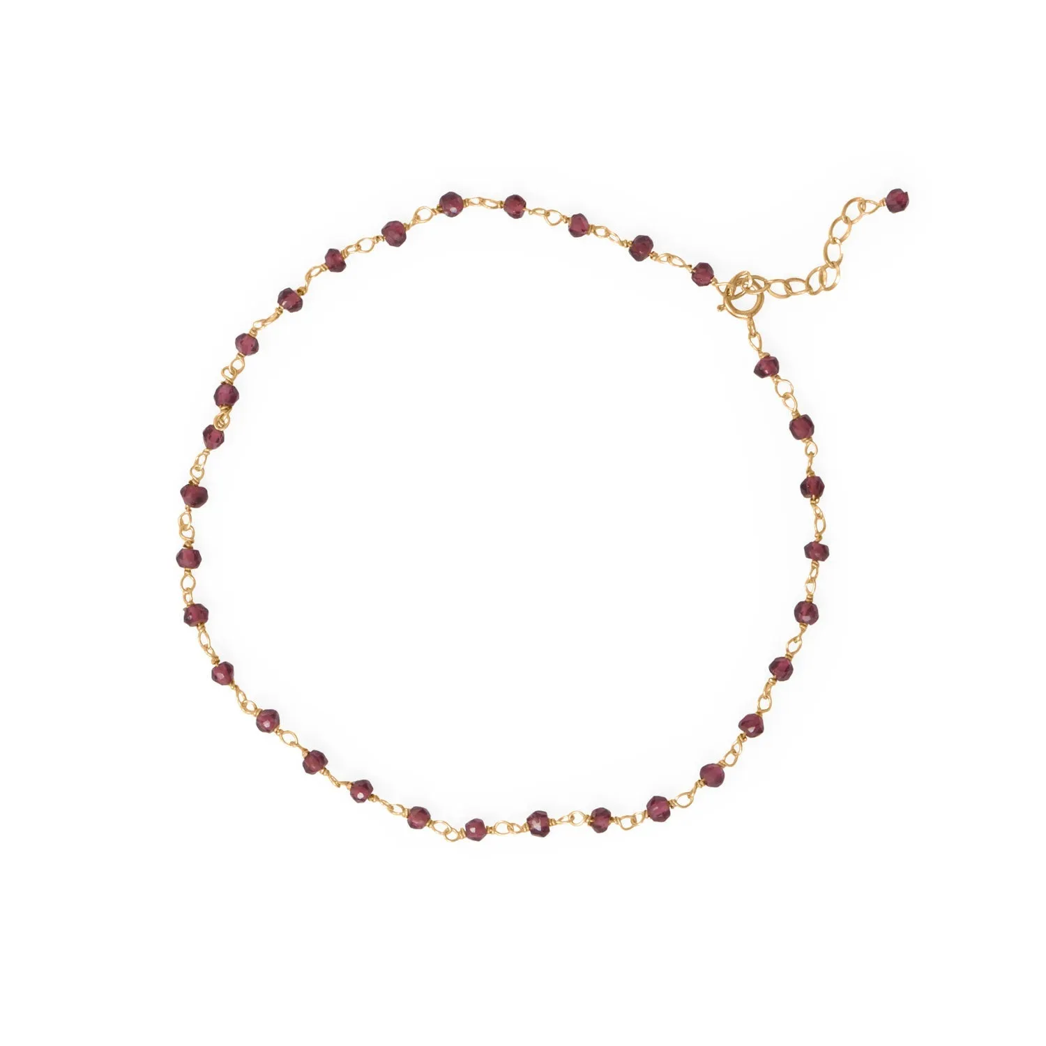 Gorgeous Garnet! 9.5" 1 14 Karat Gold Plated Beaded Anklet