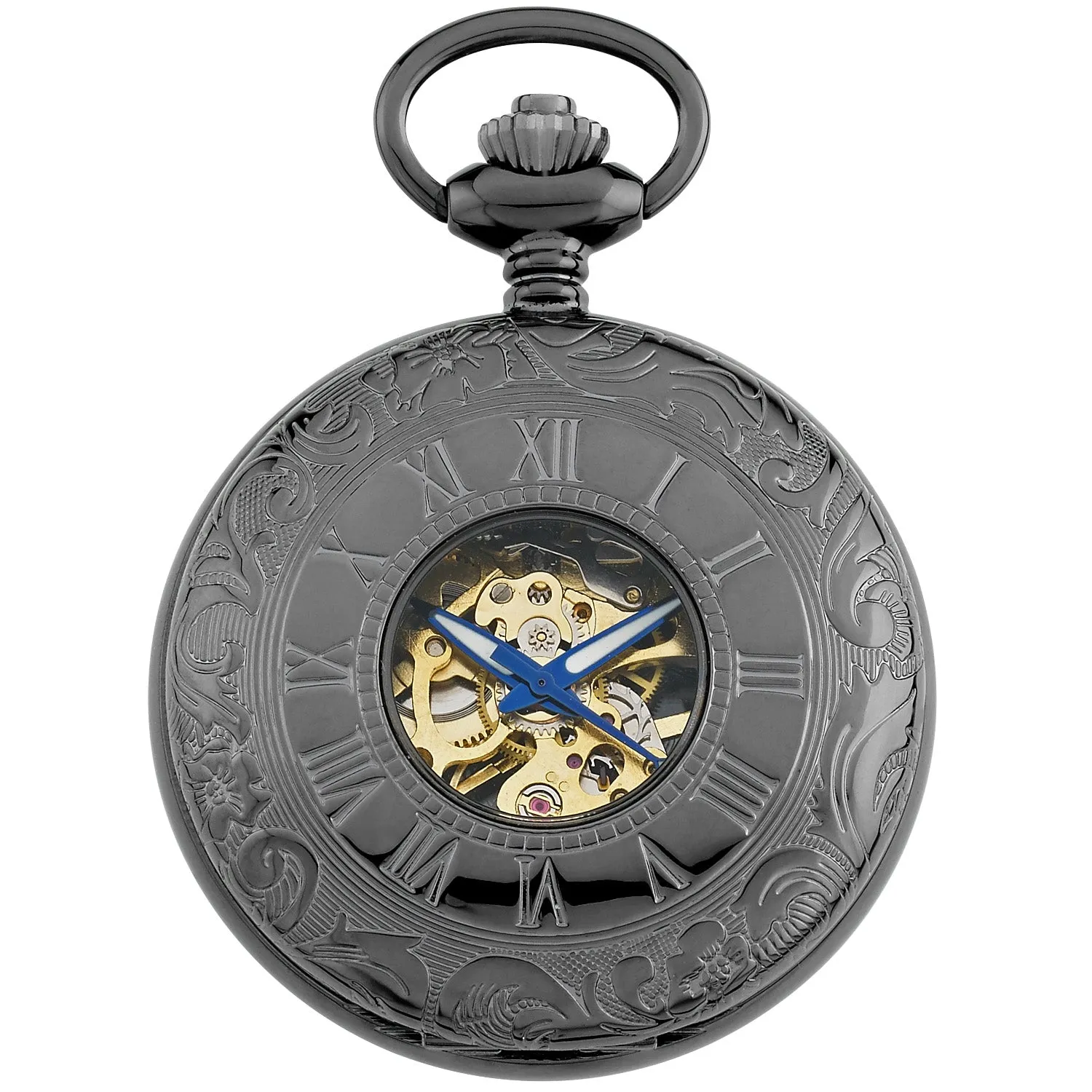 Gotham Men's Gun-Tone 17 Jewel Mechanical Double Half Hunter Pocket Watch # GWC14040BBK