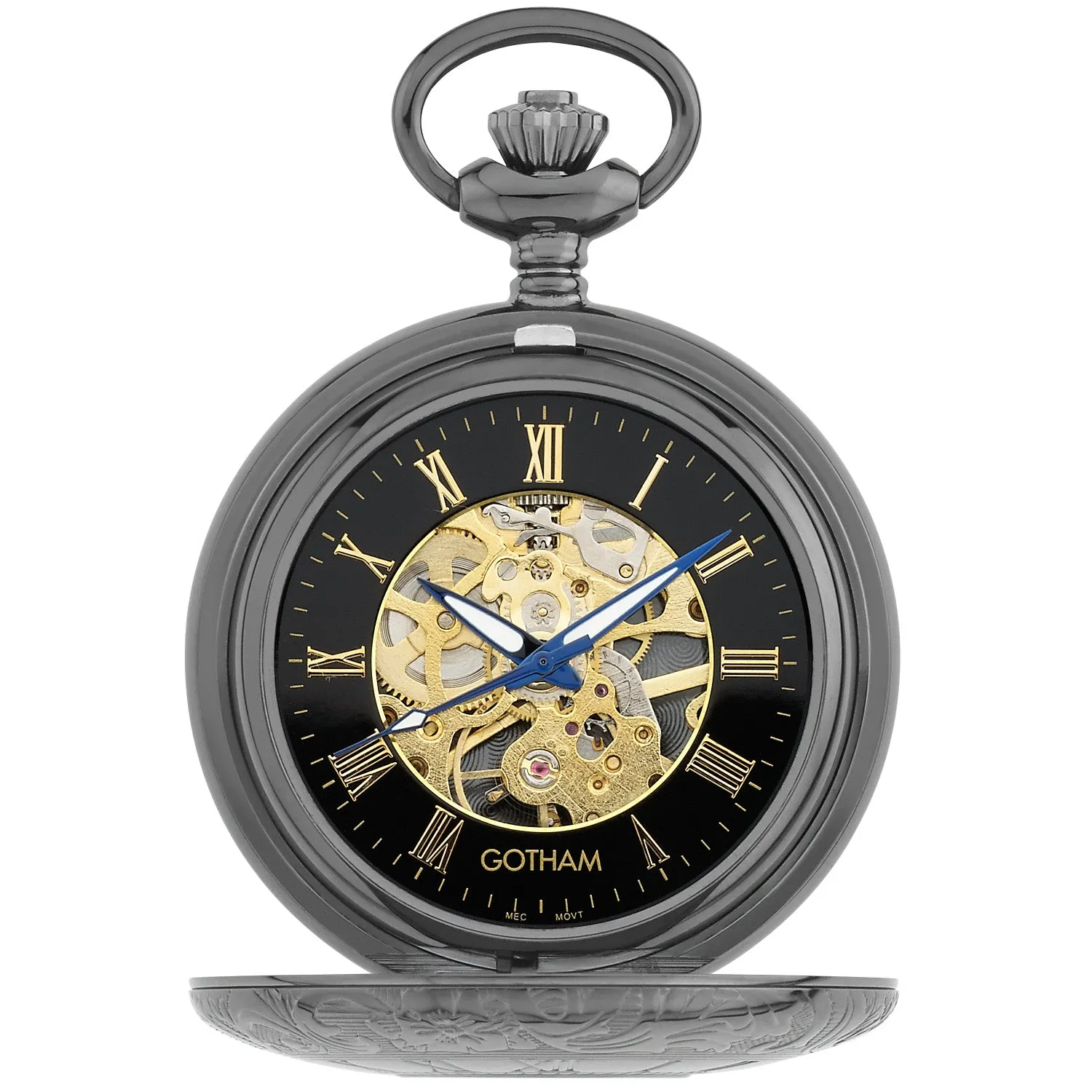 Gotham Men's Gun-Tone 17 Jewel Mechanical Double Half Hunter Pocket Watch # GWC14040BBK